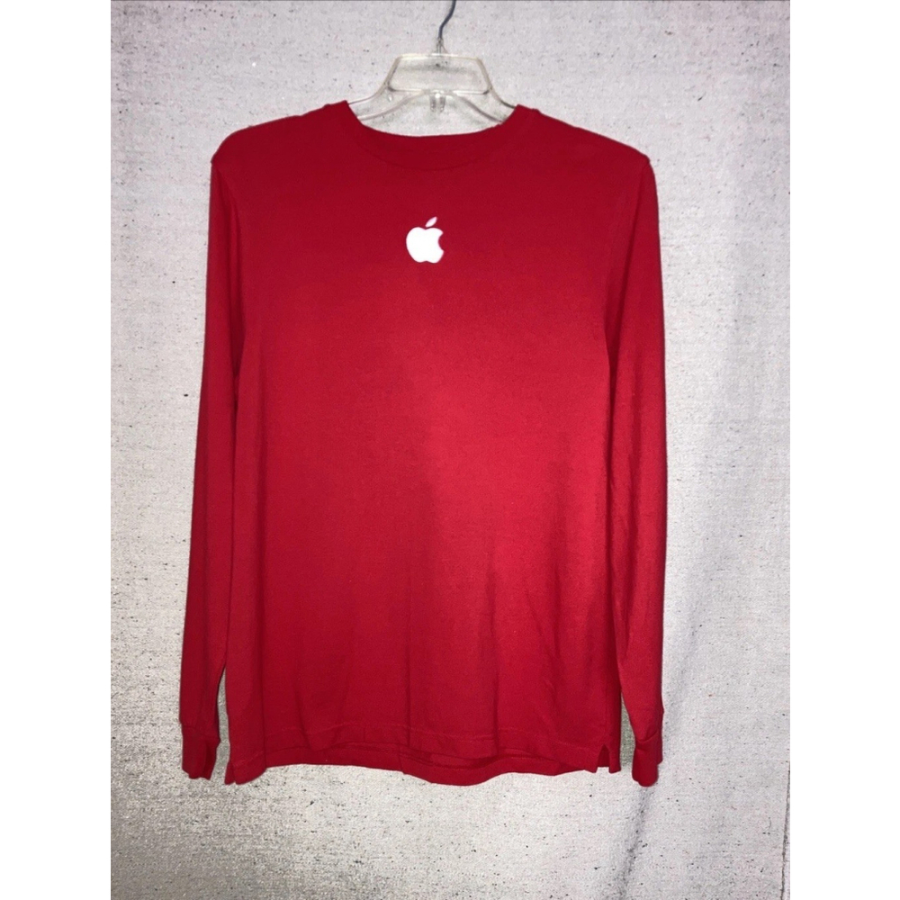 Men’s Apple Computer Red Shirt New Long Sleeve Employees Geek Embroidered New L